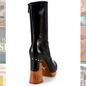 Prada Nail-Studded Boots Wood,Nero